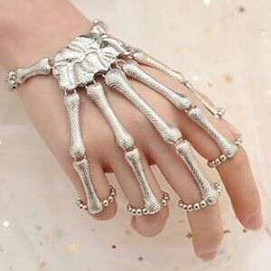 Chunky Silver Bracelet Punk Goth Jewelry Skeleton Hand Unique Statement Piece